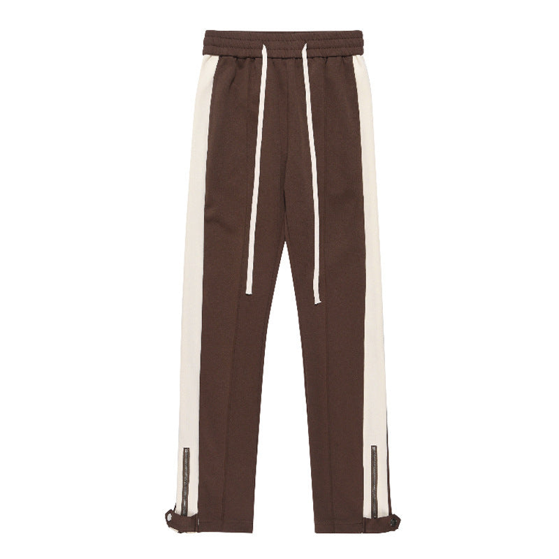 Leg Opening Zipper Buckle Striped Casual Trousers
