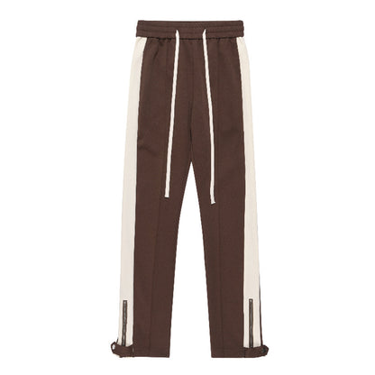 Leg Opening Zipper Buckle Striped Casual Trousers
