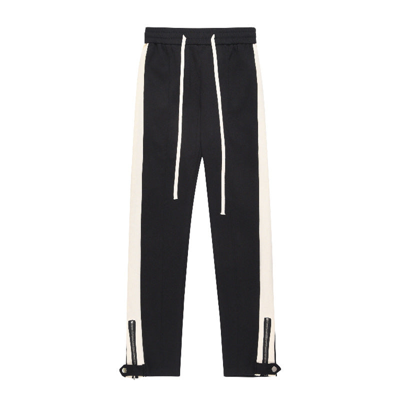Leg Opening Zipper Buckle Striped Casual Trousers