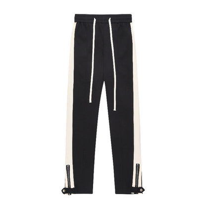 Leg Opening Zipper Buckle Striped Casual Trousers