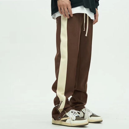 Leg Opening Zipper Buckle Striped Casual Trousers