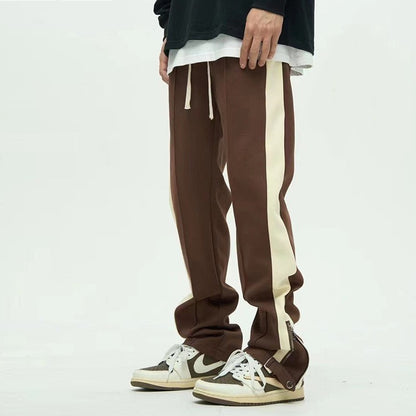 Leg Opening Zipper Buckle Striped Casual Trousers