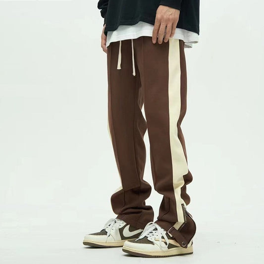 Leg Opening Zipper Buckle Striped Casual Trousers