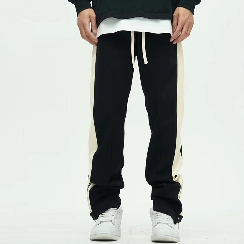 Leg Opening Zipper Buckle Striped Casual Trousers