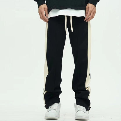 Leg Opening Zipper Buckle Striped Casual Trousers