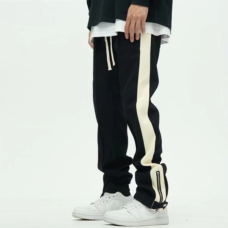Leg Opening Zipper Buckle Striped Casual Trousers